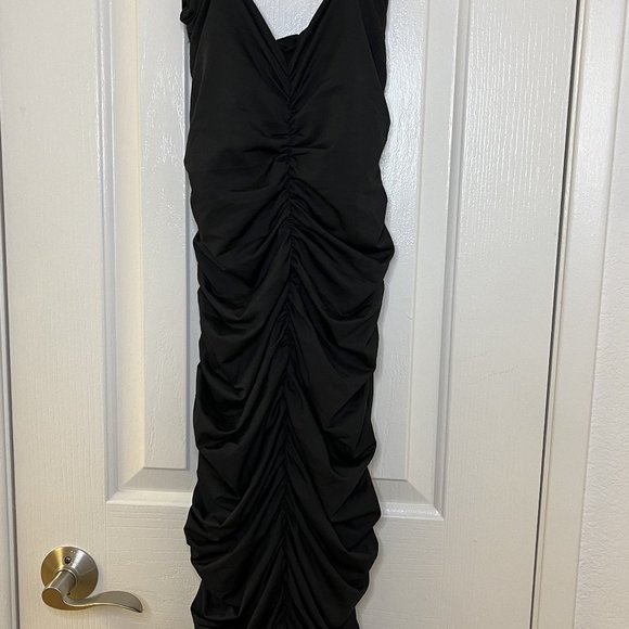 NWOT Women Ruched Tight Dress Sexy Spaghetti Strap V Neck Midi Dress - Picture 6 of 6
